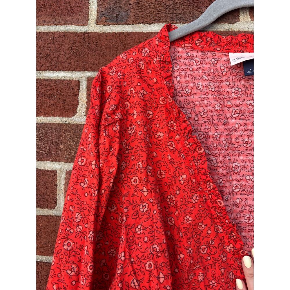 Universal Thread Red Floral Wrap Blouse Womens Large Long Sleeve Tie Waist - Picture 5 of 10